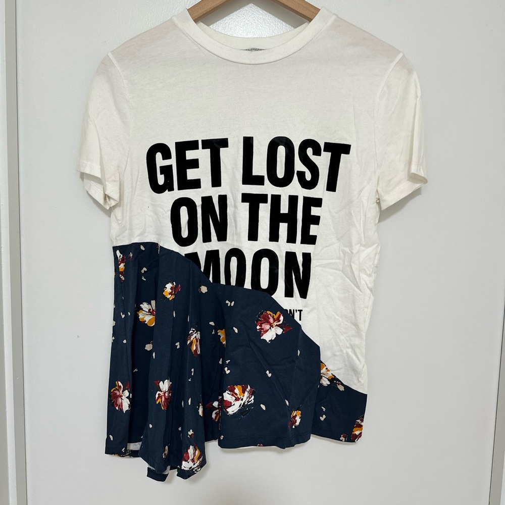 ZARA |‎ White Floral Graphic Tee